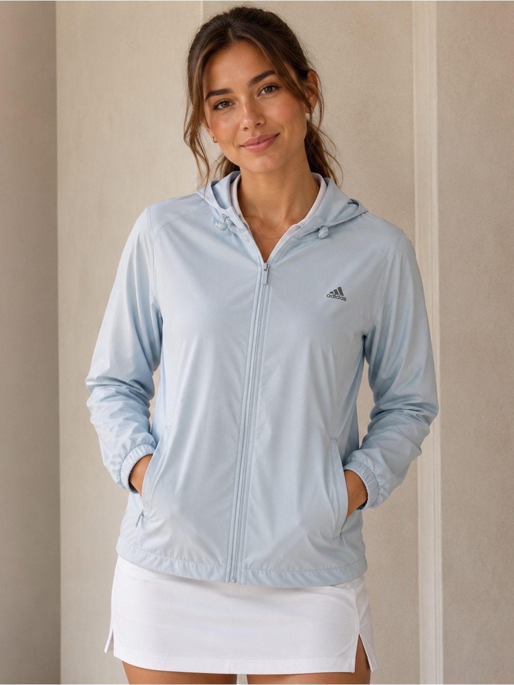 Adidas Golf Windbreaker Zip-Up Lightweight Jacket Light Blue